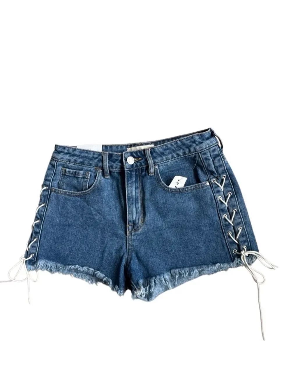 PacSun Women's Shorts Lace-Up Frayed Hem Denim 100% Cotton Daisy Dukes SZ 27 NEW